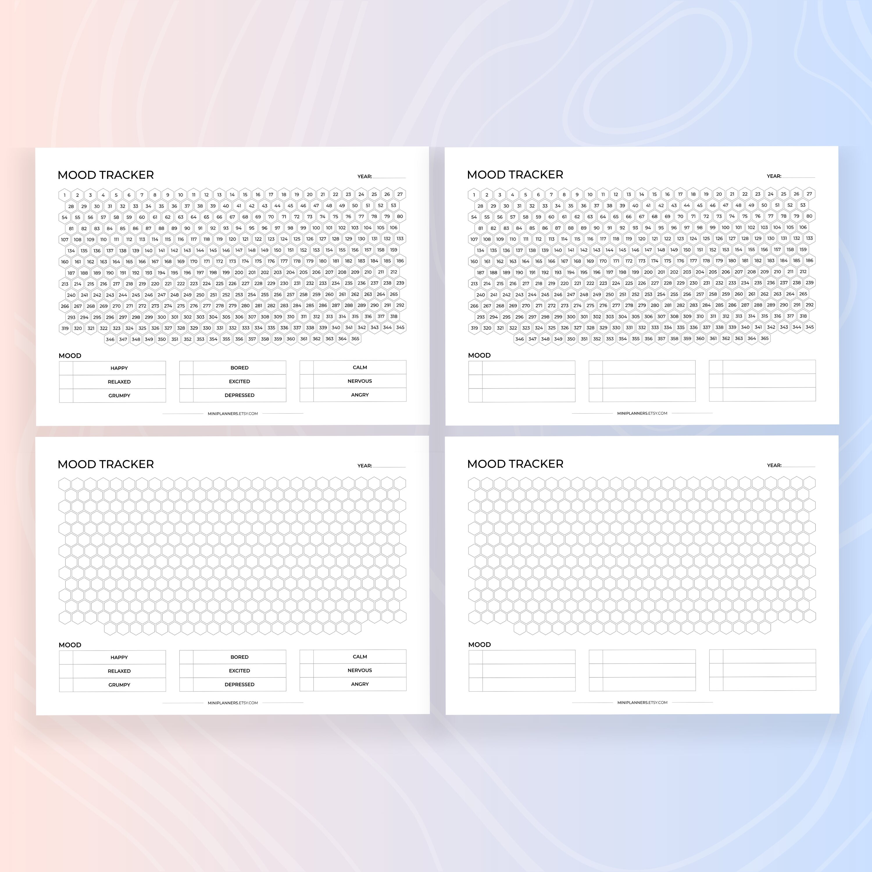 Yearly Simple Mood Tracker Printable Template, Honeycomb Mood Chart ...