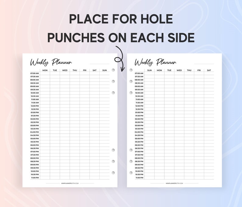 Half hour weekly schedule printable monday sunday start half hourly