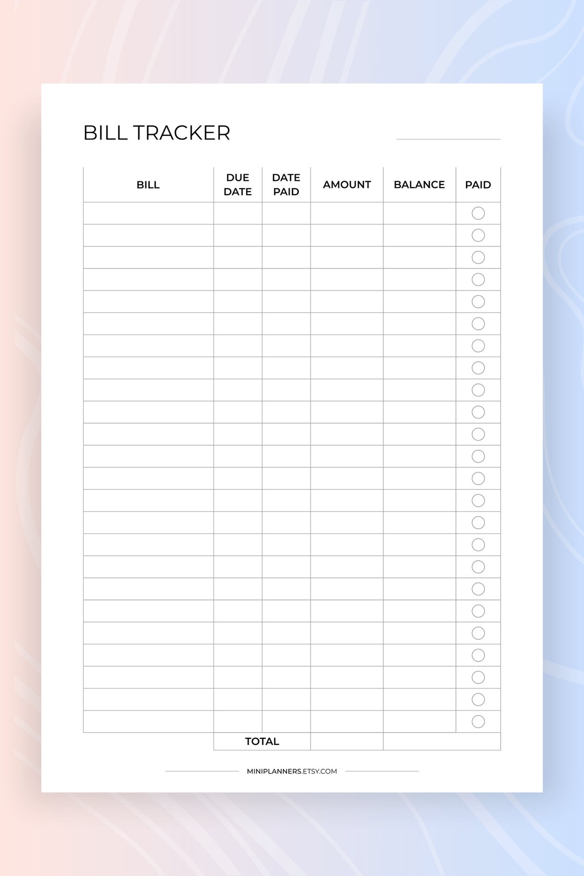 Monthly Bill Tracker, Printable Household Budget, Payment Reminder Due ...