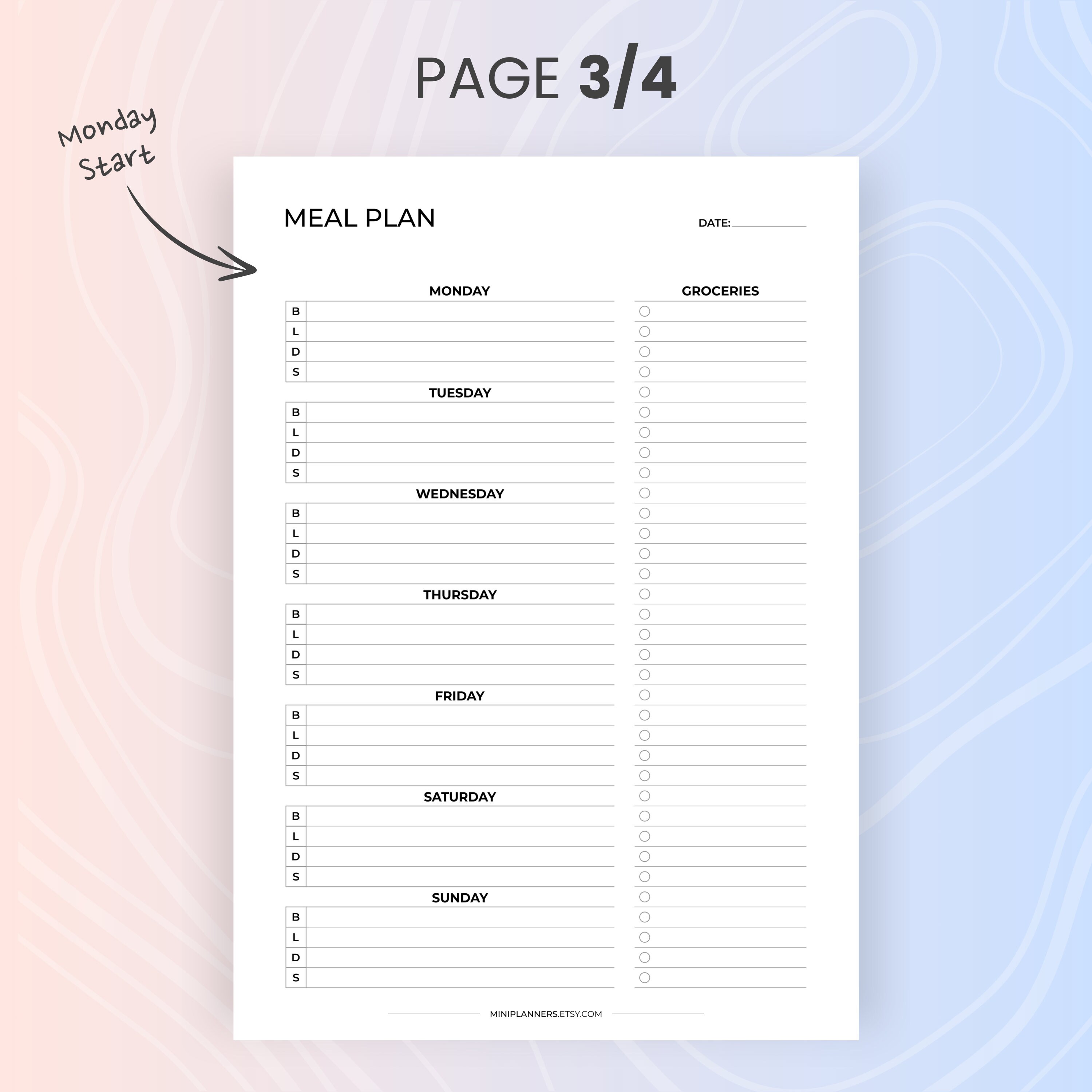Printable Meal Plan With Grocery List, A4 Daily and Weekly Simple ...