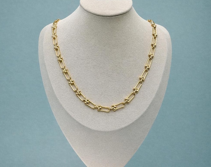 18k Solid Gold Overlapping Chain Necklace - 18 Inch Au750 - Etsy