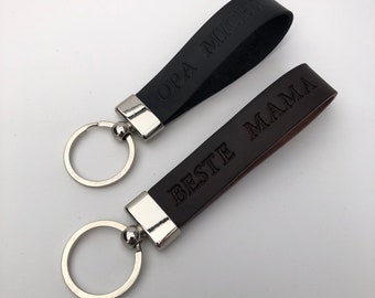 Leather keychain with name. Gift for mom or dad. Lanyard for home and/or car with embossing and stainless steel pendant