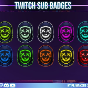 Twitch sub badges or bit badges neon mask | neon mask sub badges | neon mask bit badges | discord | youtube | twitch | neon mask