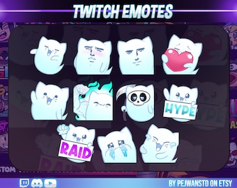 Cute Ghost Cat Twitch Emotes | Discord Emotes (PNG)