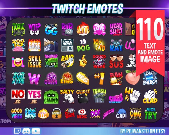 110 pack text emotes | Twitch emotes | sub emote | text emote | hype emote | rage emote | gg emote | lol emote | stream and discord