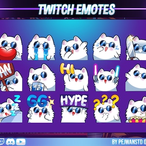 15 Kawaiikat | Schattige katten-emote | witte kat | anime-emote | anime-personage | witte kat | Discord-emoties Twitch | Twitch-stream
