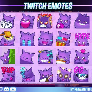 20 pack Anime emotes | anime | anime character | twitch emote | kawaii emote | cute emote | chibi emote | purple creature | purple emote