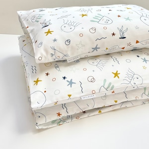 2-piece baby bed linen made of cotton sateen with sea creatures, sustainable duvet covers for children 100 x 135 cm / 40 x 60 cm