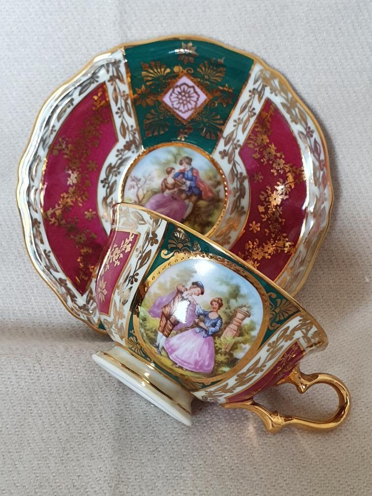 Jwk Signed Antique Coffee Cup and Saucer Etsy