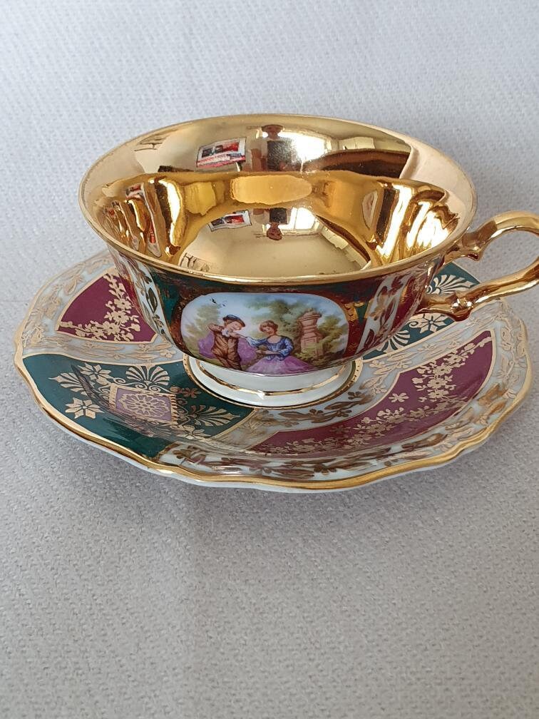 Jwk Signed Antique Coffee Cup and Saucer Etsy