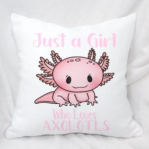 White velvet just a girl axolotl cushion-mug-axolotl gifts for kids-gifts for children-axolotl-bedroom-scatter cushion-birthday, personalize