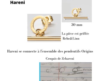 Boucle d'oreille, originale, minimaliste, interchangeable, doré, or fin18 carats, unique, féminine, fête, création,moderne, crée en France