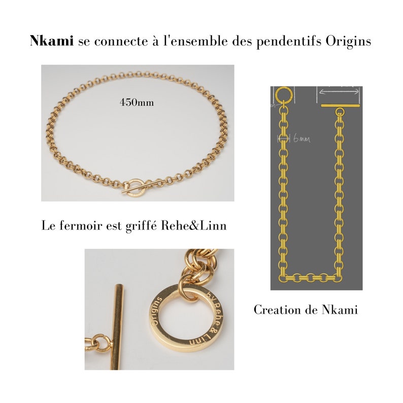 chaine, collier, interchangeable, or, doré, or fin18 carats, unique, ras de cou, personnalisable, cadeau, hypoallergenique, crée en France image 7