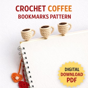 Marcador de página em crochê em formato de xícara de café - Tutorial em PDF de amigurumi em miniatura - Projeto de crochê fácil