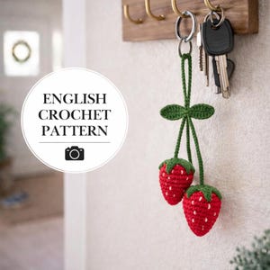 Strawberry Hanging Crochet Pattern PDF - Amigurumi Fruit Tutorial - Handmade Car Hanger