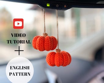Kürbis Auto Charm Muster häkeln: Halloween Dekor (PDF Muster + Video Anleitung)