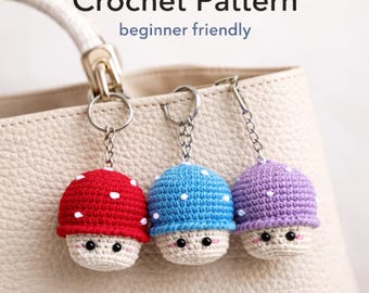 Patron champignon au crochet - Tutoriel facile pour le porte-clés Amigurumi (Patron PDF)