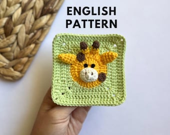 Giraffe Granny Square Crochet Pattern: Safari Animal Motif (PDF Pattern)