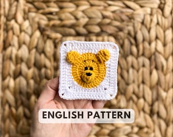 Granny Square Teddy Bear Pattern, Crochet Bear Afghan Motif