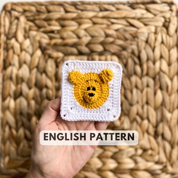 Granny Square Teddy Bear Pattern, Crochet Bear Afghan Motif