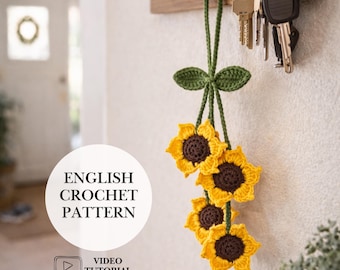 Sunflower Hanging Crochet Pattern - Plant Car Hanger PDF - Amigurumi Flower Decor DIY
