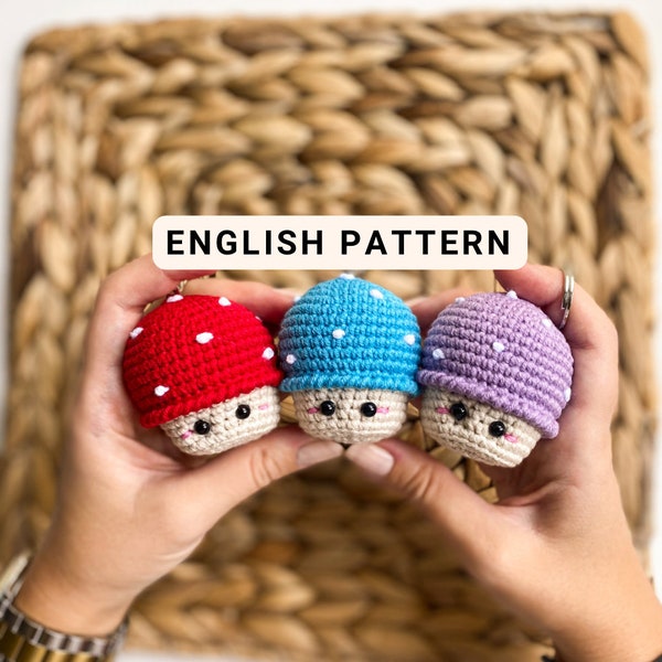 Crochet Mushroom Pattern, Amigurumi Keychain, Crochet Keychain Charm, Miniature Amigurumi