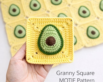 Avocado Granny Square Crochet Pattern – Fruit Motif Tutorial (PDF)
