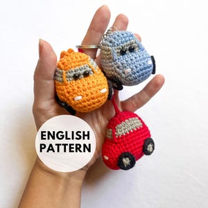 Crochet Keychain Car Pattern, Amigurumi Lightning Mcqueen, Keychain Charm, Crochet Accessories, English Pattern