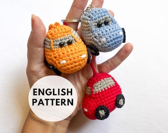 Crochet Keychain Car Pattern, Amigurumi Lightning Mcqueen, Keychain Charm, Crochet Accessories, English Pattern