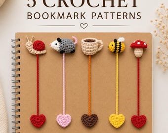 5 Crochet Bookmark Pattern Bundle - Tiny Amigurumi Bookmark PDF - Book Lover Gift DIY
