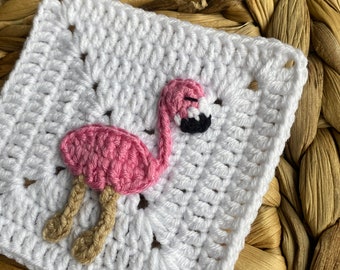 Crochet Flamingo Granny Square Pattern: Afghan Motif (English Pattern)