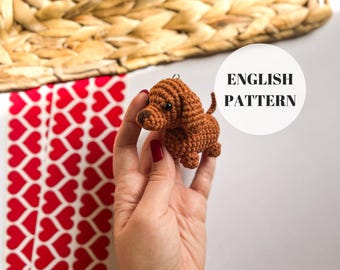 Dachshund Crochet Pattern, Amigurumi Sausage Dog Keychain Pattern, Crochet Mini Animal Keychain Pattern, Dachshund Accessory Do It Yourself