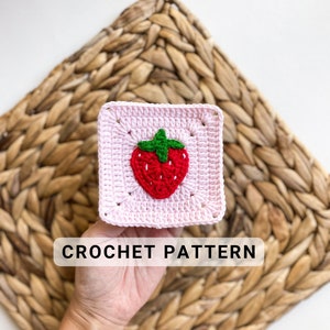 Granny Square Strawberry Pattern, Crochet Afghan Motif, Strawberry Blanket, English Pattern