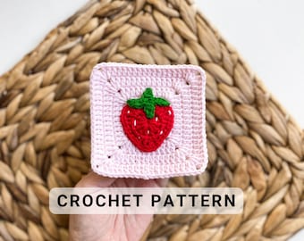 Granny Square Strawberry Pattern, Crochet Afghan Motif, Strawberry Blanket, English Pattern