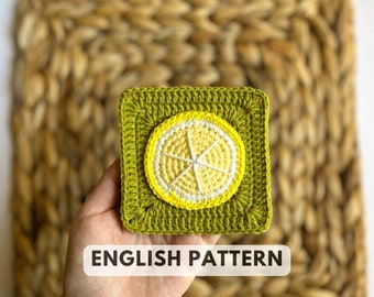 Lemon Granny Square Crochet Pattern PDF - Fruits Afghan Motif Tutorial