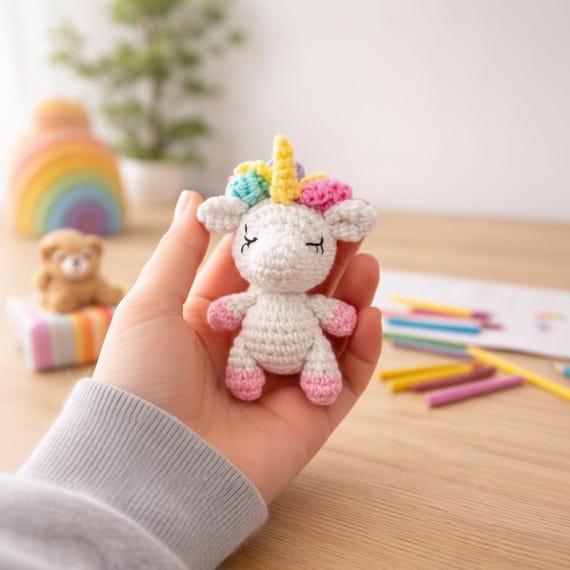 TOYMIS Unicorno Positivo, Unicorno Uncinetto Bambola Di Lana Lavorata A