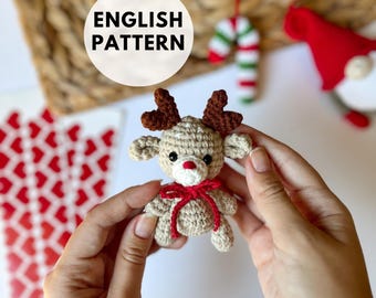 Deer Christmas Crochet Pattern: Amigurumi Mini Animal Keychain Charm (PDF Pattern)
