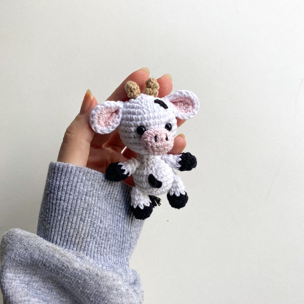 Crochet Cow Pattern, Amigurumi Keychain, Crochet Animals, Keychain Charm, Miniature Crochet Animal, Tiny Amigurumi Cow