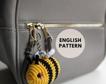 Crochet Bee Keychain Pattern, Amigurumi Bee, Keychain Charm, Handmade Tiny Animal