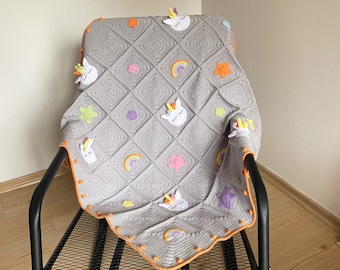 Patrón de manta de unicornio a crochet: Manta de bebé tejida (Patrón PDF)