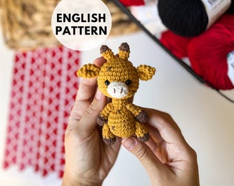 Crochet Giraffe Pattern, Amigurumi Keychain, Stuffed Giraffe Toy Pattern, Keychain Charm, Miniature Crochet Animal