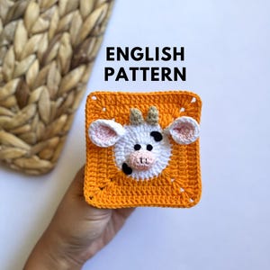 Cow Granny Square Crochet Pattern, Animal Blanket Pattern, Crochet Afghan Motif