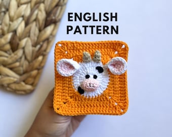 Cow Granny Square Crochet Pattern PDF – Farm Animal Afghan Motif Baby Blanket