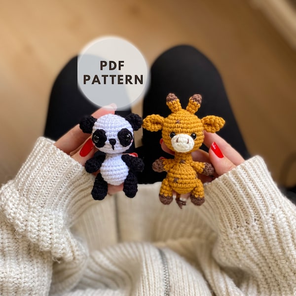 Crochet Giraffe Keychain Pattern, Amigurumi Panda, Crochet Panda Keychain Pattern, Miniature Animal Toys, Keychain Charm,