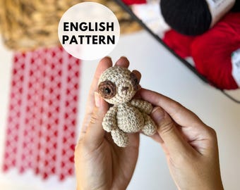 Tiny Crochet Sloth Keychain Pattern - Amigurumi Sloth PDF Tutorial - Handmade Animal Toy DIY