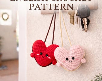 Padrão de crochê Amigurumi Coração – Enfeite de carro/bolsa para o Dia dos Namorados (Padrão em PDF)