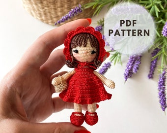 Patrón de crochet para mini Caperucita Roja: Muñeca amigurumi (PDF)