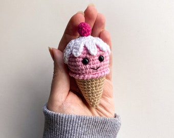 Crochet Ice Cream Pattern, Amigurumi Keychain, Crochet Foods, Keychain Charm, Tiny Amigurumi Toy, Crochet Ice Cream Keychain