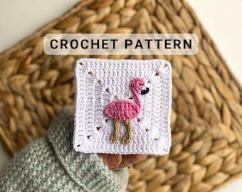 Crochet Flamingo Granny Square Pattern: Afghan Motif (English Pattern)