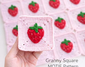 Motif carré grand-mère fraise | Carré au crochet pour couvertures, sacs et décoration d'intérieur (PDF)
